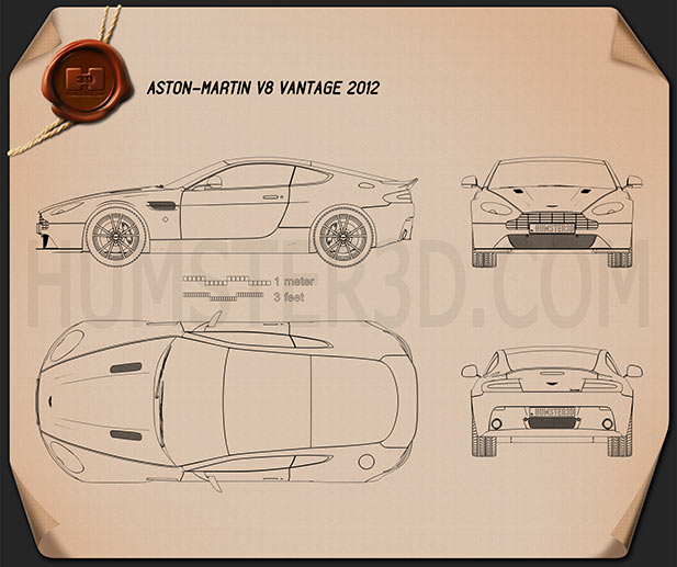 Aston Martin V8 Vantage 2012 테크니컬 드로잉