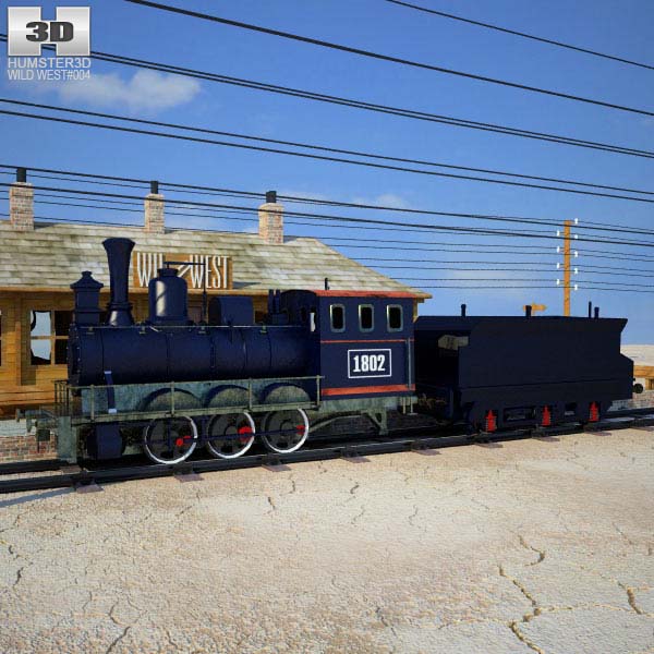 Wild West RailStation with Train 3d model