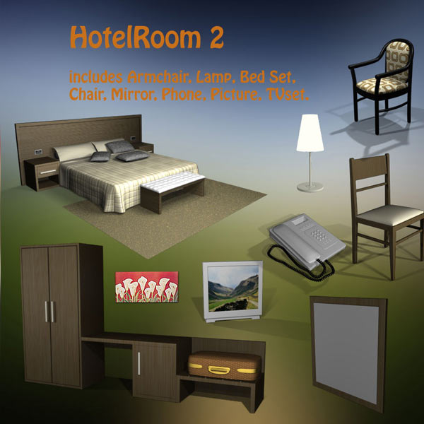 Hotel Room Set 02 3D 모델 