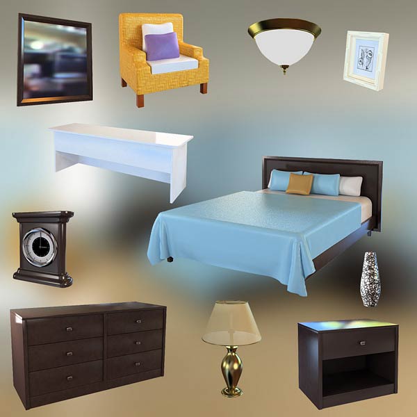 Bedroom furniture set 10 3d model
