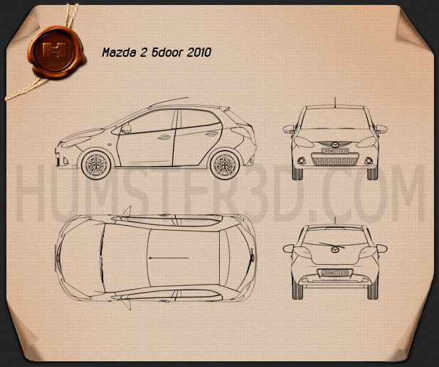 Mazda Demio (Mazda2) 5 porte 2010 Disegno Tecnico