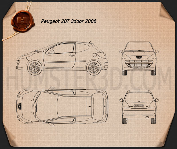 Peugeot 207 2006 Blaupause