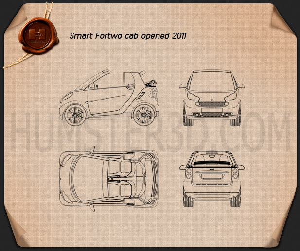 Smart Fortwo 2011 convertible Open Top Blueprint