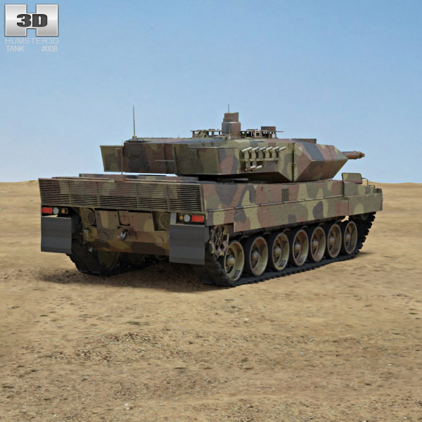 Leopard 2A6 Modello 3D vista posteriore