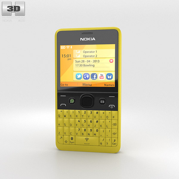Nokia Asha 210 黄色 3D模型