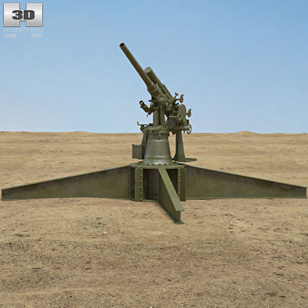 Type 3 80 mm Anti-aircraft Gun 3D-Modell