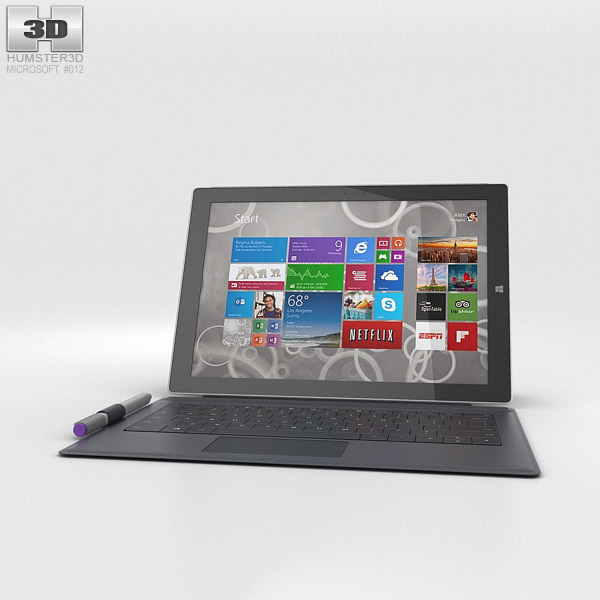 Microsoft Surface Pro 3 Gray Cover 3D 모델 