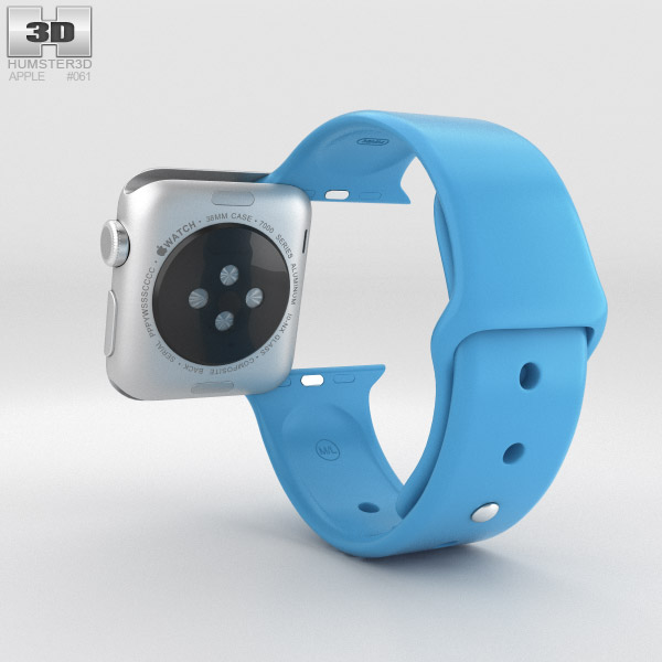 Apple Watch Sport 38mm Silver Aluminum Case Blue Sport Band 3D model