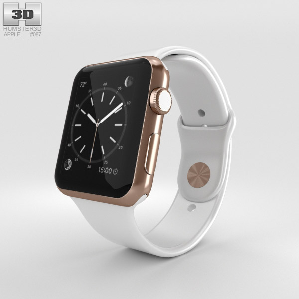 Apple Watch Edition 42mm Rose Gold Case White Sport Band 3D model