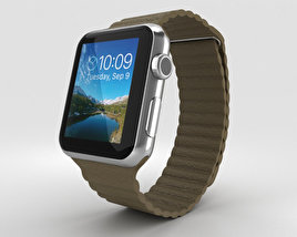 Apple Watch 42mm Stainless Steel Case Brown Leather Loop 3D 모델 