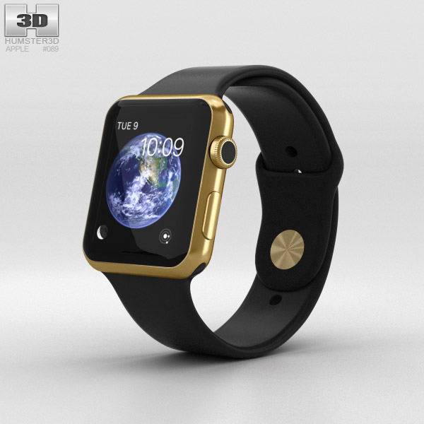 Apple Watch Edition 42mm Yellow Gold Case Black Sport Band 3D model