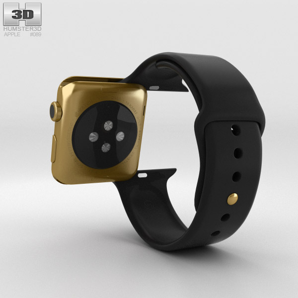 Apple Watch Edition 42mm Yellow Gold Case Black Sport Band 3D model