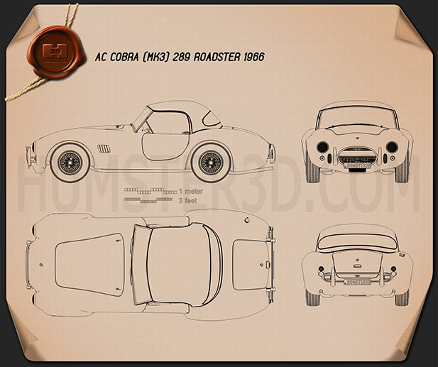 AC Shelby Cobra 289 roadster 1966 Disegno Tecnico