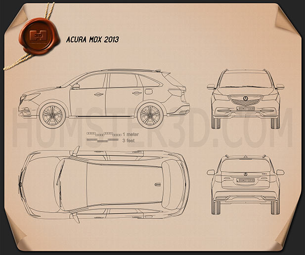 Acura MDX 2014 테크니컬 드로잉
