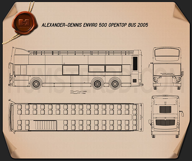 Alexander Dennis Enviro500 Open Top Bus 2005 Blueprint