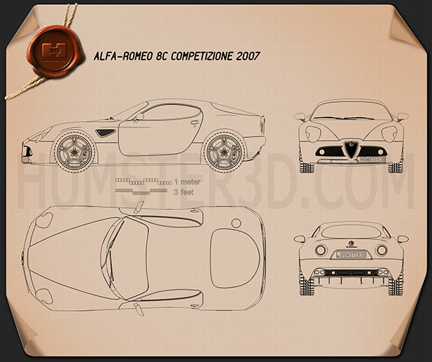 Alfa Romeo 8C Competizione 2007 테크니컬 드로잉