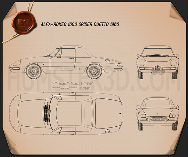 Alfa Romeo 1600 Spider Duetto 1966 設計図