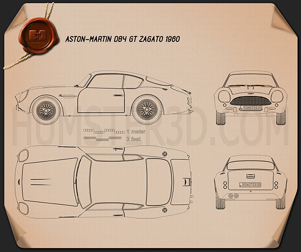 Aston Martin DB4 GT Zagato 1960 Disegno Tecnico