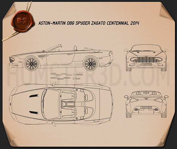 Aston Martin DB9 Spyder Zagato Centennial 2014 Disegno Tecnico