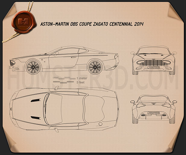 Aston Martin DB9 Coupe Zagato Centennial 2014 Disegno Tecnico