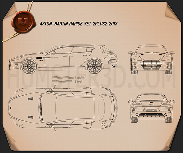 Aston Martin Rapide Bertone Jet 2+2 2013 Disegno Tecnico
