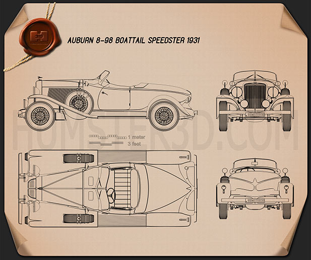 Auburn 8-98 Boattail Speedster 1931 Blaupause