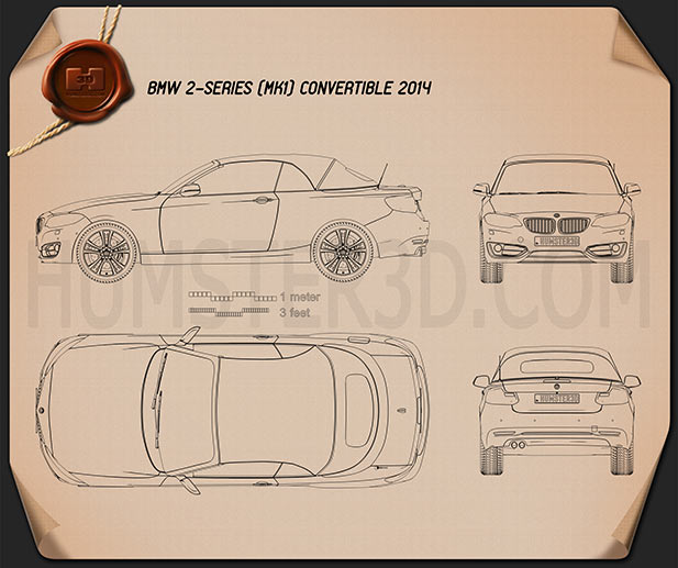 BMW 2 Series Cabriolet 2014 Blaupause