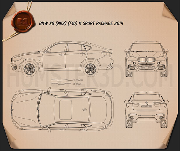 BMW X6 (F16) M sport package 2014 Blueprint - Hum3D