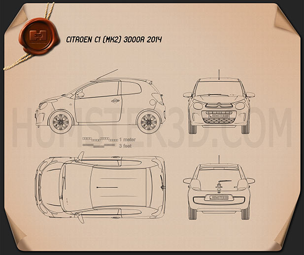 Citroen C1 3ドア 2014 設計図