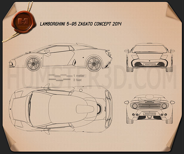 Lamborghini 5-95 Zagato 2014 Disegno Tecnico