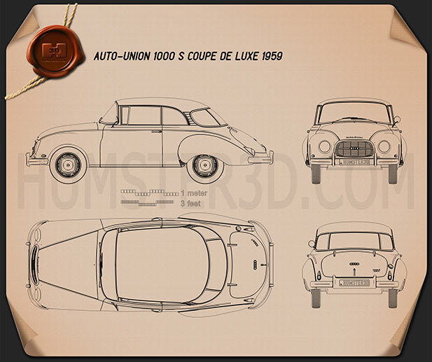 Auto Union 1000 S coupé de Luxe 1959 Disegno Tecnico