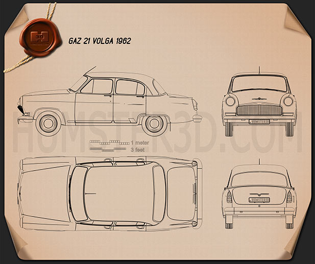 GAZ 21 Volga 1962 Blueprint