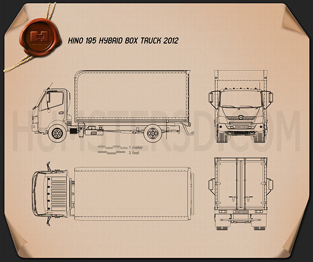 Hino 195 hybrid Box Truck 2012 Blueprint
