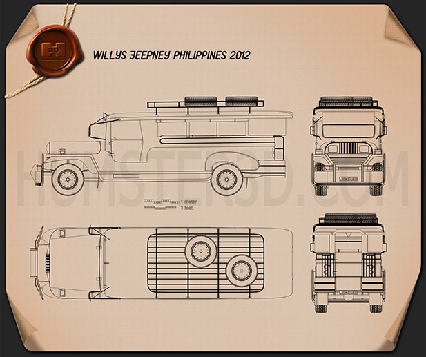 Willys Jeepney Philippines 2012 테크니컬 드로잉