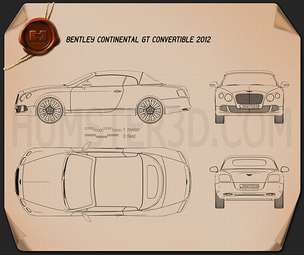 Bentley Continental GT 컨버터블 2012 테크니컬 드로잉