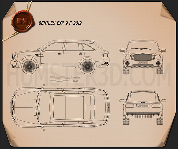 Bentley EXP 9 F 2012 테크니컬 드로잉