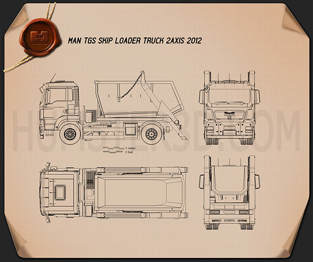 MAN TGS Skip Loader Truck 2012 Blaupause