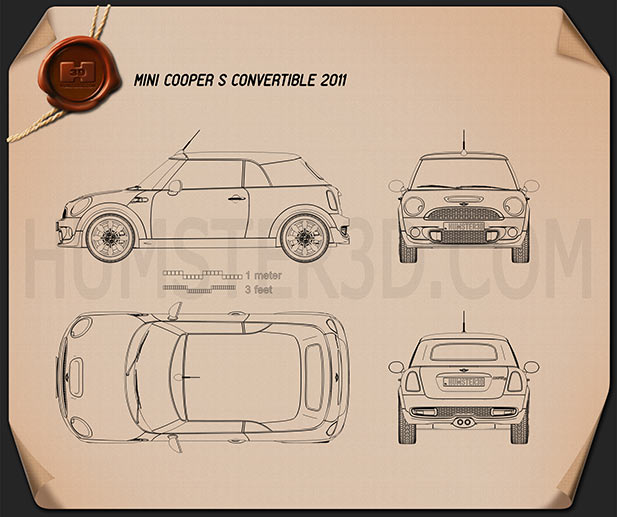 Mini Cooper S 컨버터블 2011 테크니컬 드로잉
