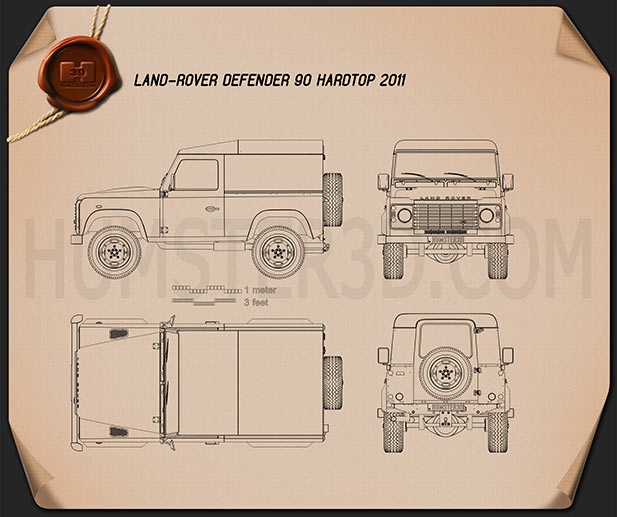 Land Rover Defender 90 hardtop 2011 Креслення