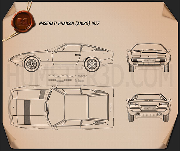 Maserati Khamsin 1977 Disegno Tecnico