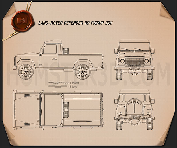 Land Rover Defender 110 pickup 2011 設計図