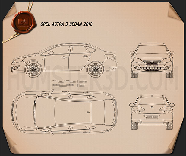 Opel Astra J sedan 2012 Blueprint
