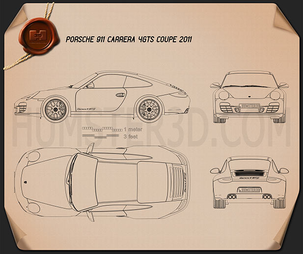 Porsche 911 Carrera 4GTS Coupe 2011 Blueprint