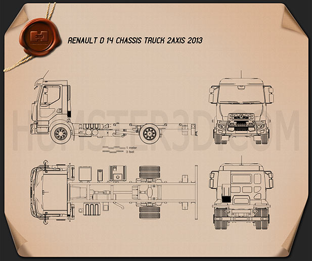 Renault D 14 Chassis Truck 2013 Blueprint