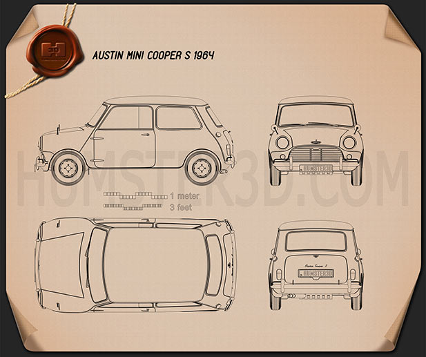 Austin Mini Cooper S 1964 테크니컬 드로잉