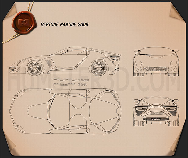Bertone Mantide 2009 테크니컬 드로잉