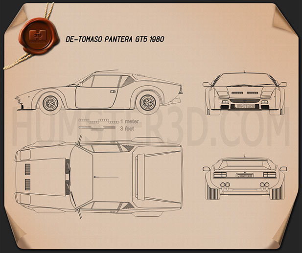 De Tomaso Pantera GT5 1980 Disegno Tecnico