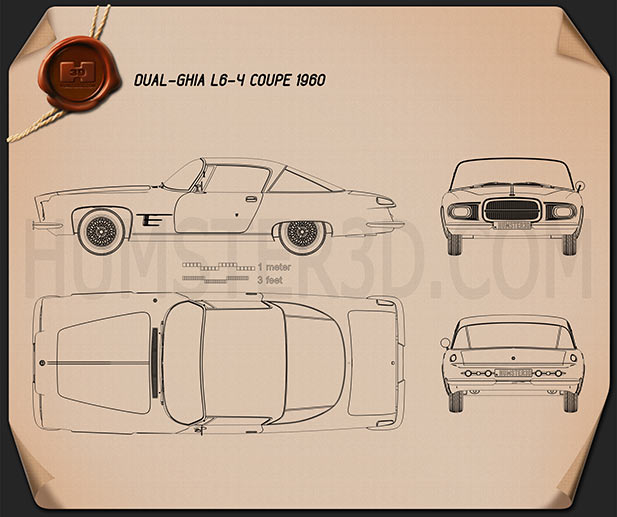 Dual-Ghia L6.4 coupe 1960 Blueprint - Hum3D