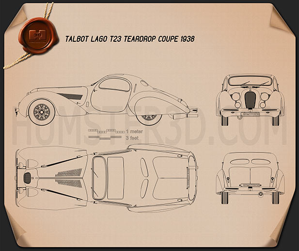 Talbot-Lago Teardrop Coupe 1938 테크니컬 드로잉