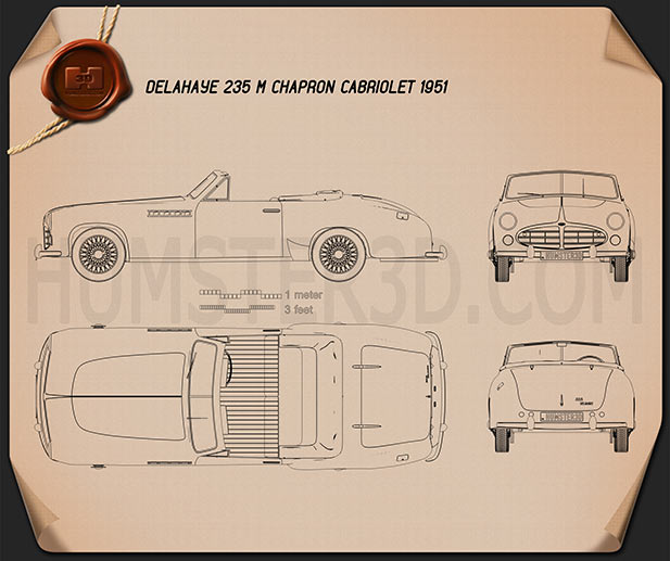 Delahaye 235 Chapron Cabriolet 1951 Disegno Tecnico